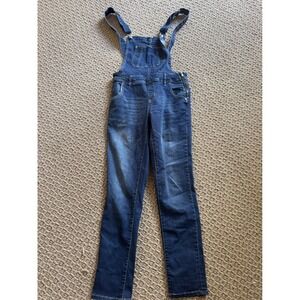 WallFlower‎ Denim Overalls Jumpsuit Small S Adjustable Straps Dark Blue Jeans
